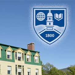 The Middlebury College Seal and photo from the campus.